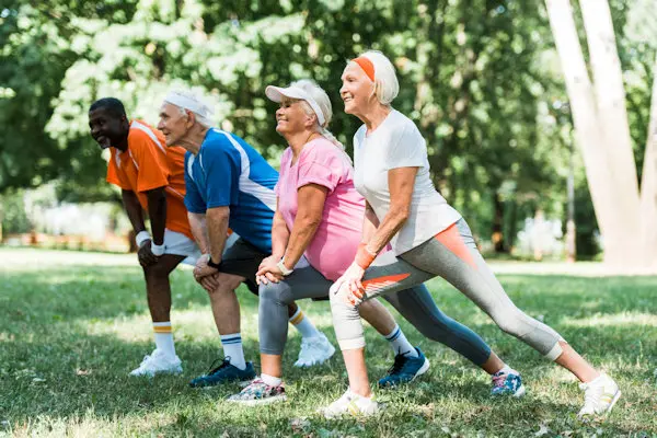 Group stretching in park